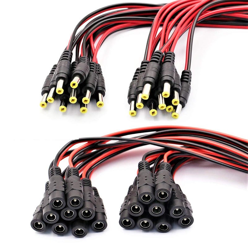 DaFuRui DC Pigtailï¼Œ18 Pairs 12V 2A DC Male Female Power Pigtail Cable Connector Wire 2.1x5.5mm DC Power Connectors for CCTV Security Camera and 12V Power Supply Adapter - Image 1